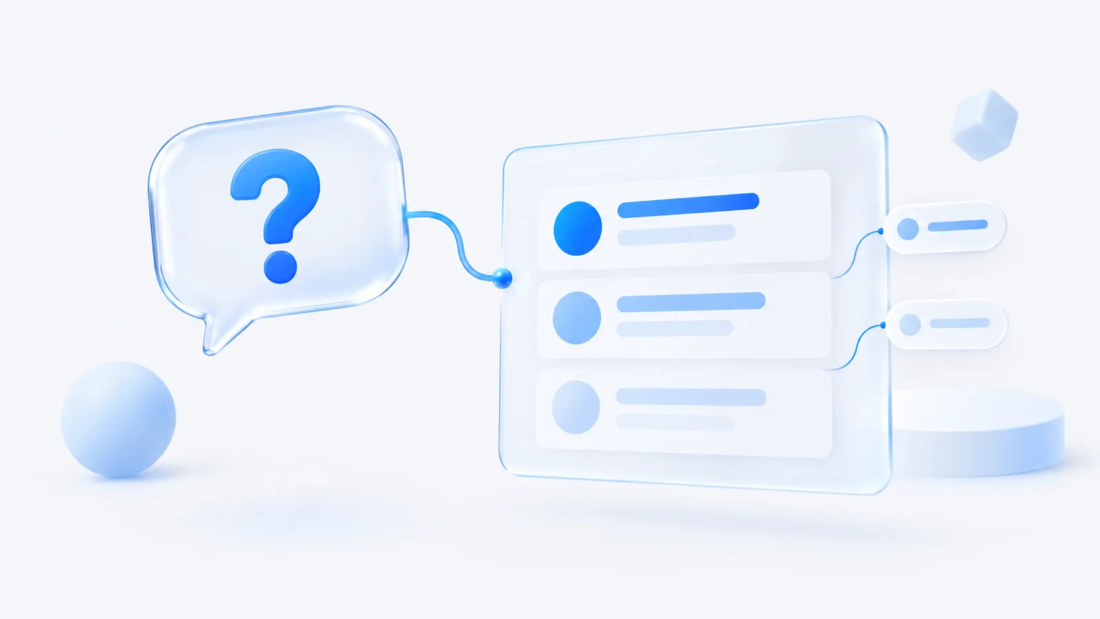 A question bubble connected to an answer panel showing a short list of three brands and two attached source chips