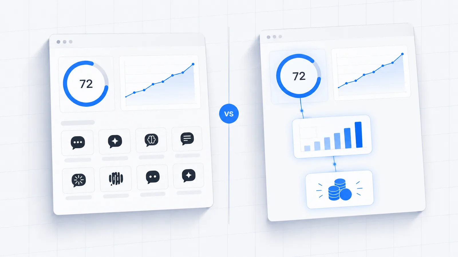 Measure vs Peec AI: two AI visibility dashboards side by side. Both track AI visibility; Measure adds Search Console and Bing Webmaster data.